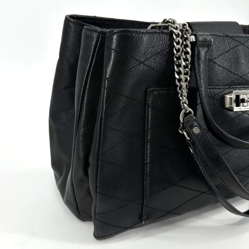 Rebecca Minkoff Je T'aime Work Tote Shoulder Bag Black‎ Diamond Stitched Leather